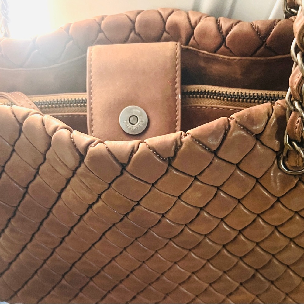 CHANEL Woven Shoulder Bag in Cognac Brown